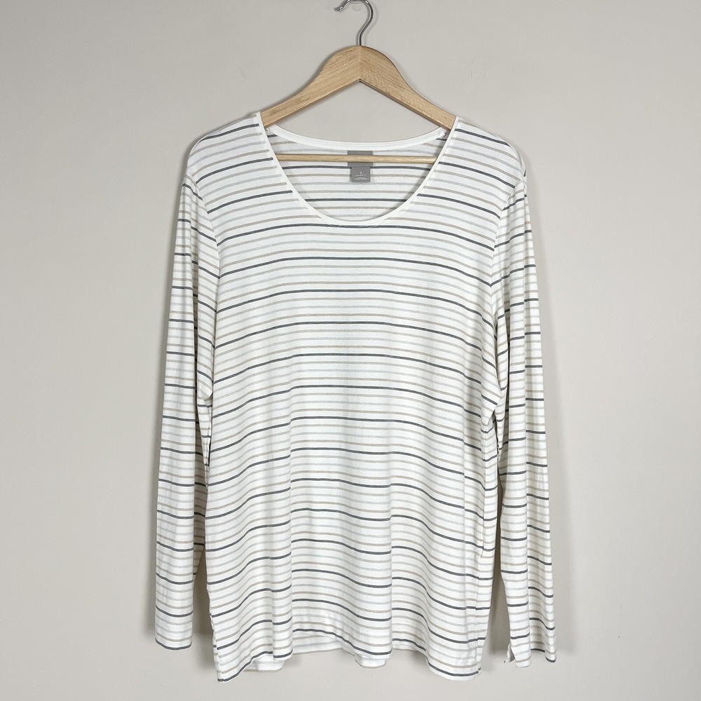 Chico's Striped Long Sleeve Cream Top Shirt Soft Stretch Casual Size XL 3